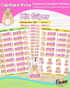Capibara Rosa 💗 - Etiquetas Escolares Premium Personalizadas