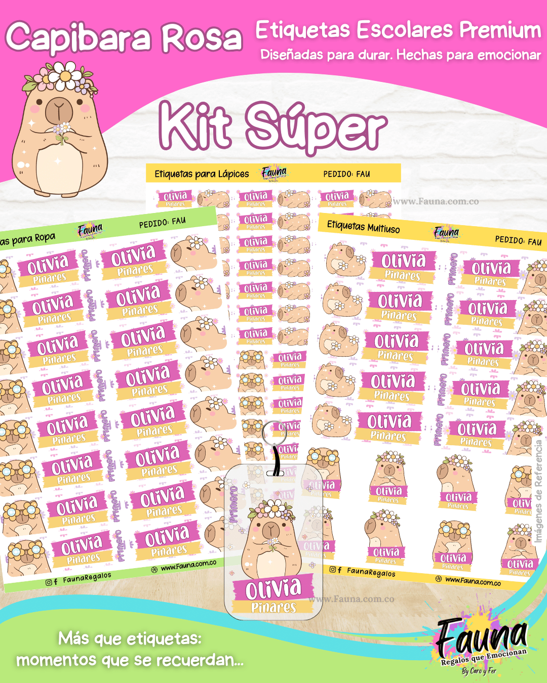 Capibara Rosa 💗 - Etiquetas Escolares Premium Personalizadas