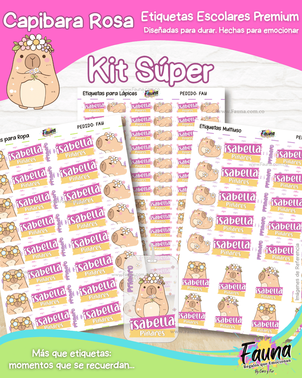 Capibara Rosa 💗 - Etiquetas Escolares Premium Personalizadas