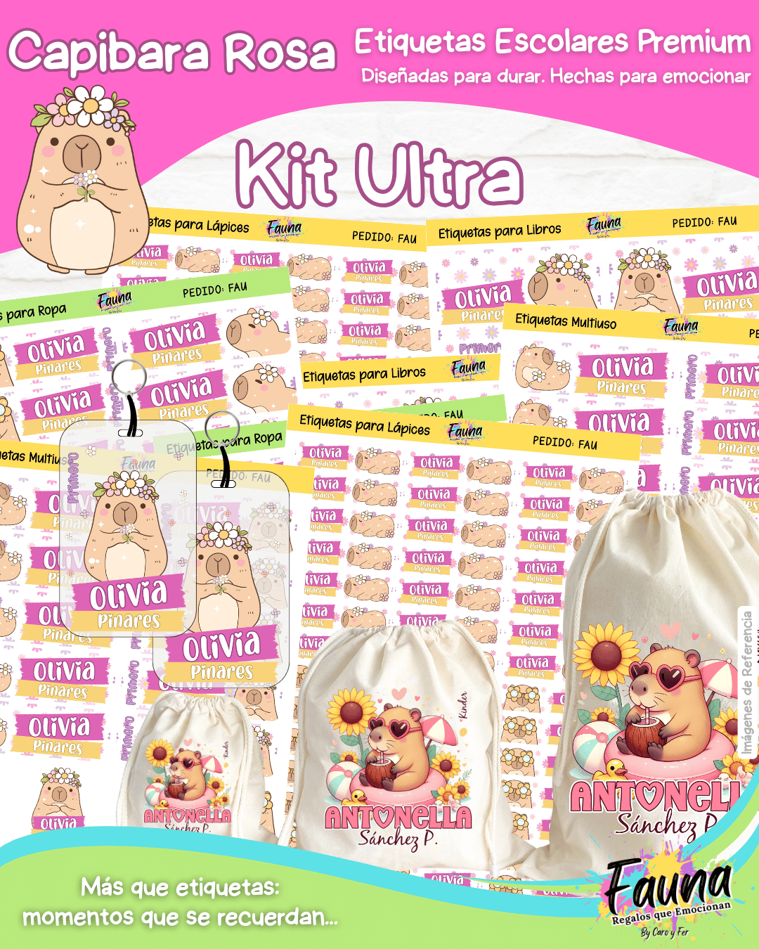 Capibara Rosa 💗 - Etiquetas Escolares Premium Personalizadas