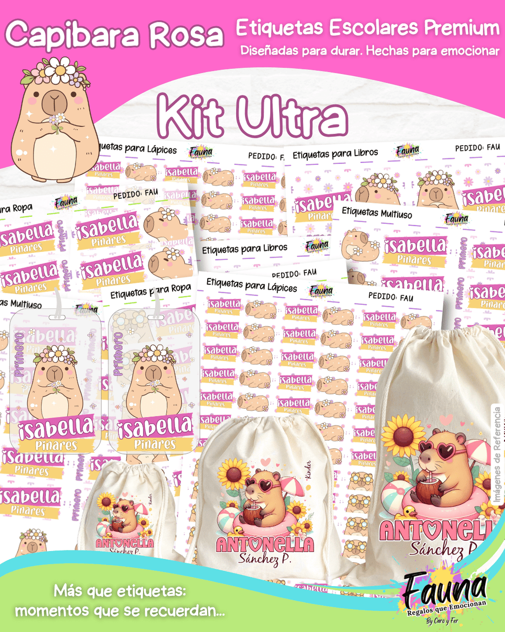 Capibara Rosa 💗 - Etiquetas Escolares Premium Personalizadas