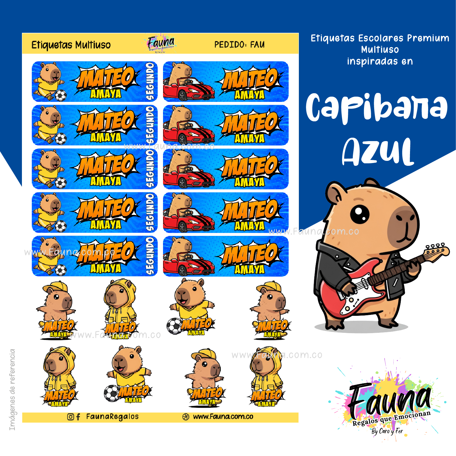 Capibara Azul 💙 - Etiquetas Escolares Premium Personalizadas
