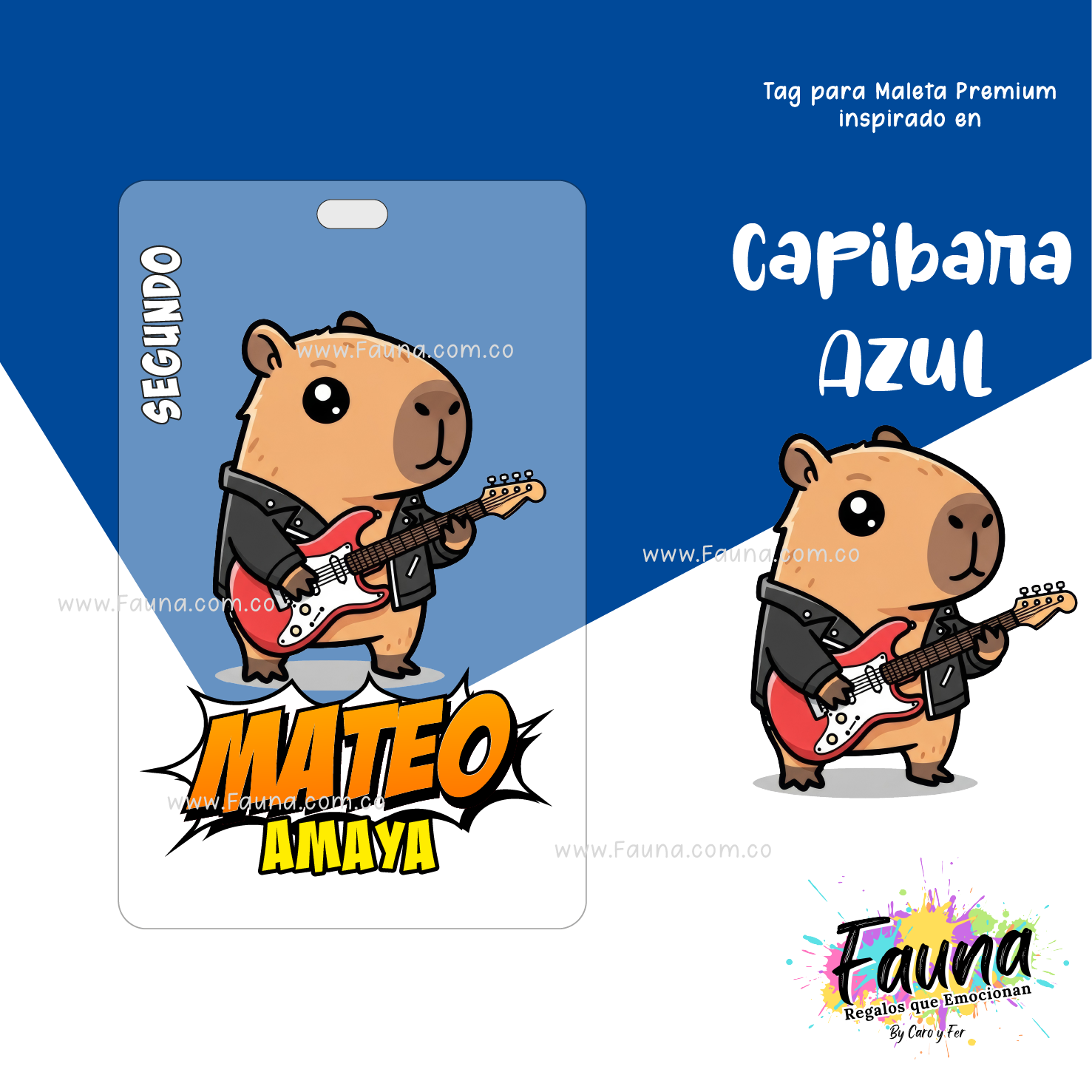 Capibara Azul 💙 - Etiquetas Escolares Premium Personalizadas