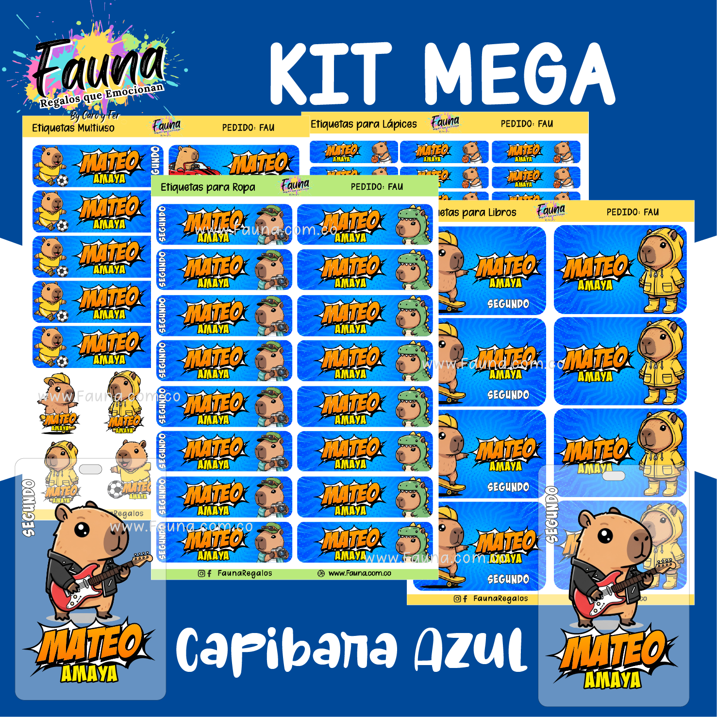 Capibara Azul 💙 - Etiquetas Escolares Premium Personalizadas