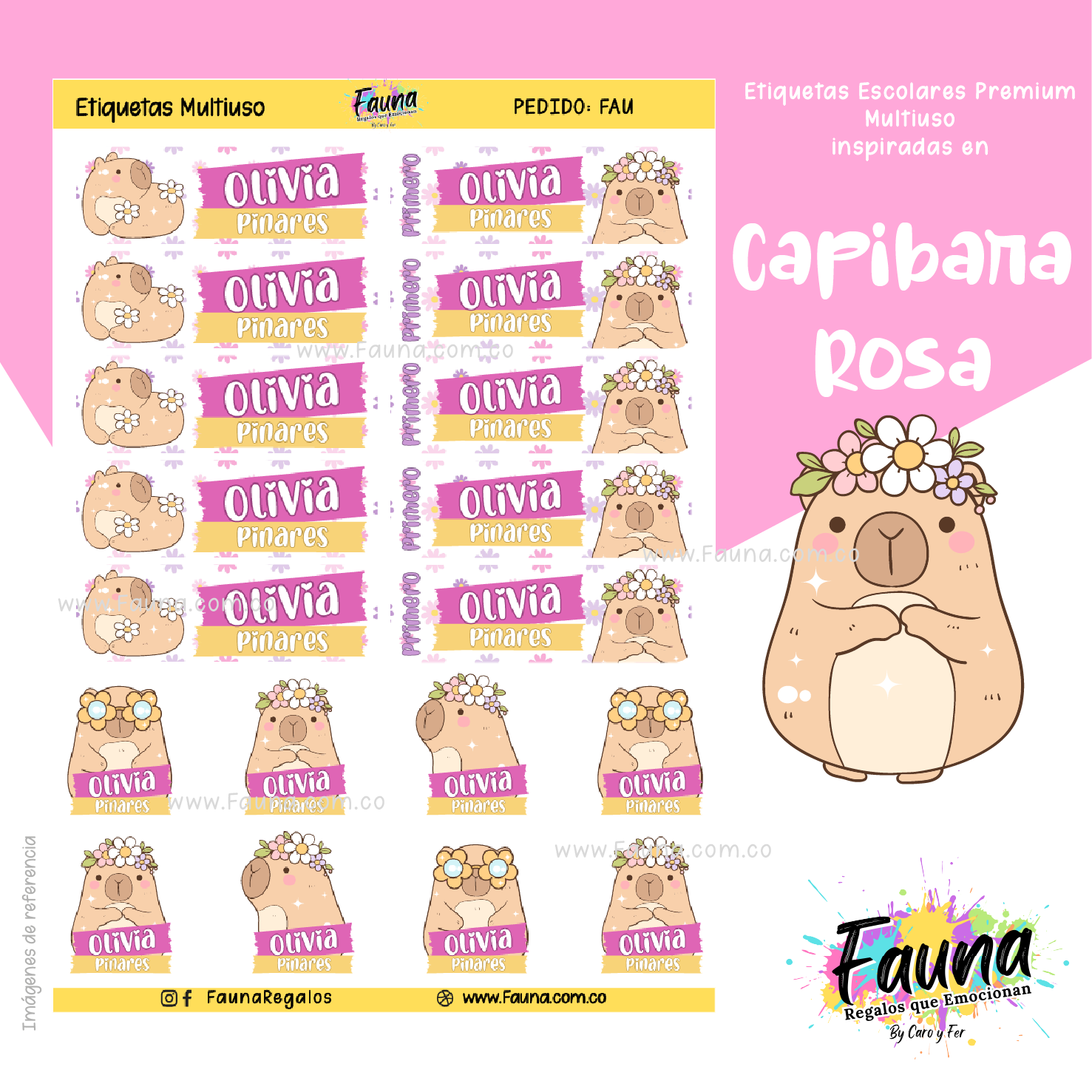 Capibara Rosa 💗 - Etiquetas Escolares Premium Personalizadas