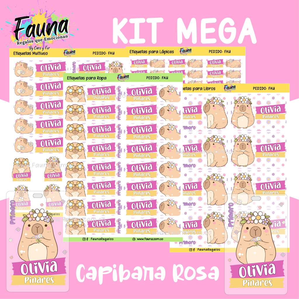 Capibara Rosa 💗 - Etiquetas Escolares Premium Personalizadas