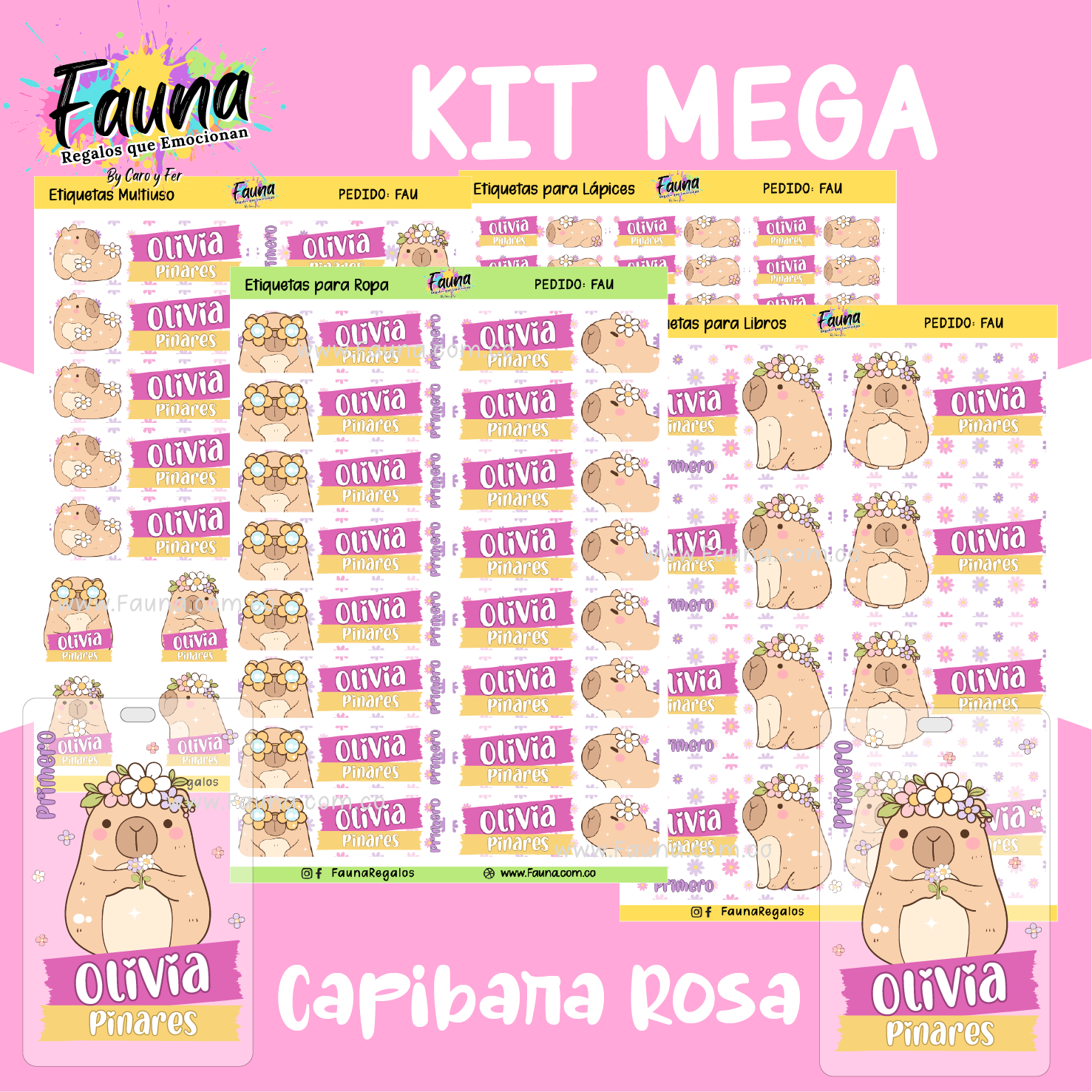 Capibara Rosa 💗 - Etiquetas Escolares Premium Personalizadas