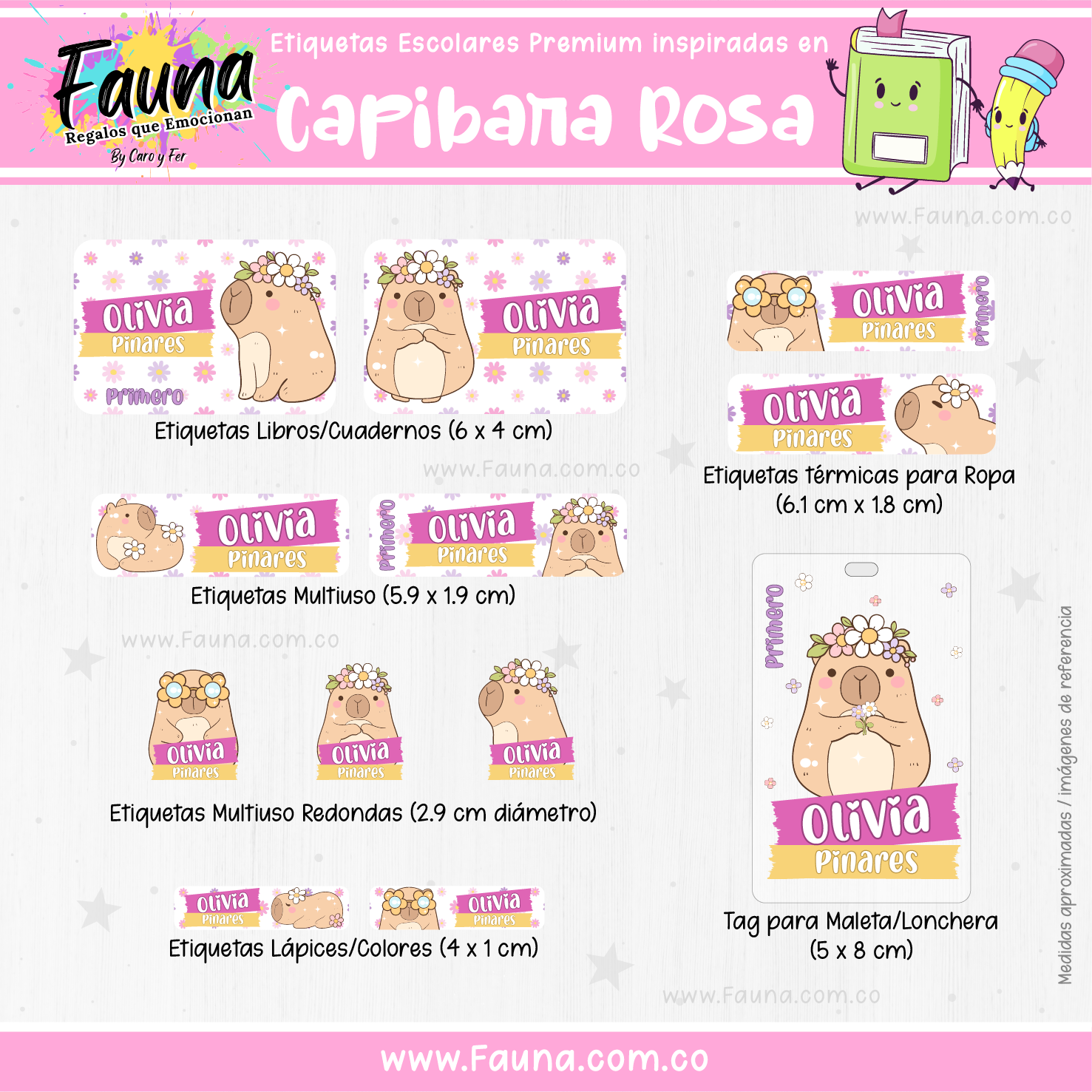 Capibara Rosa 💗 - Etiquetas Escolares Premium Personalizadas