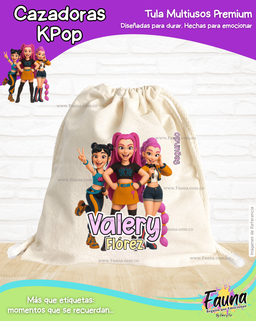 Cazadoras K-Pop 💜 - Tula personalizada para niña – multiusos con nombre