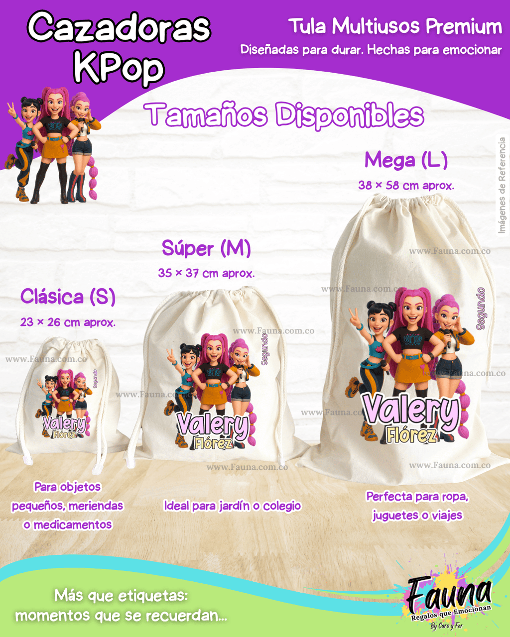 Cazadoras K-Pop 💜 - Tula personalizada para niña – multiusos con nombre