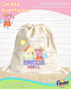 Cerdita Aventurera 🐷 - Tula personalizada para niña – multiusos con nombre