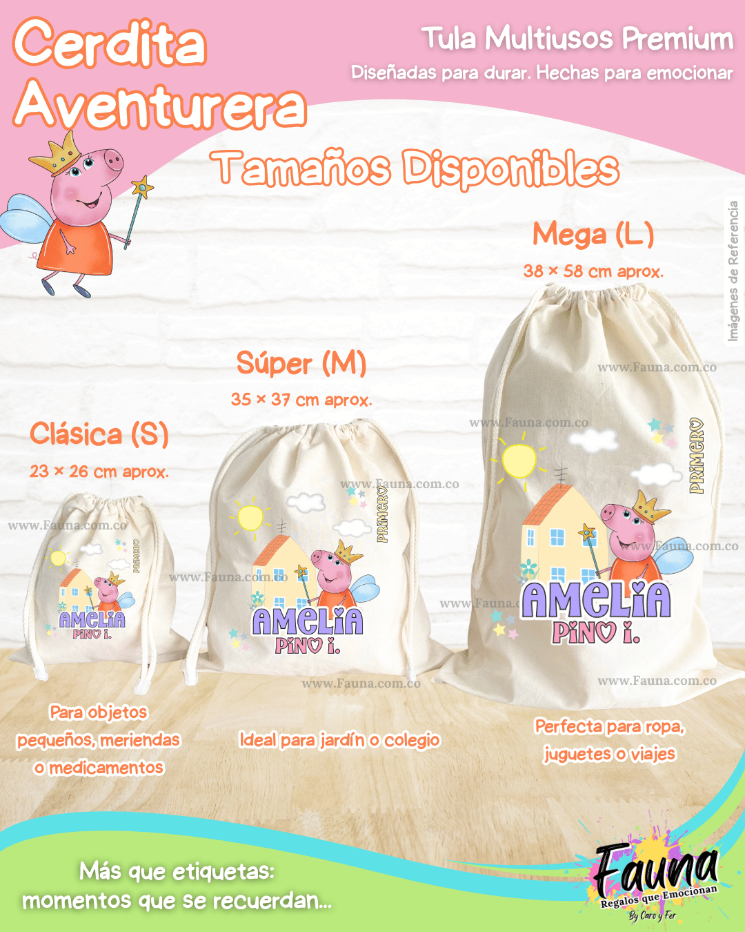 Cerdita Aventurera 🐷 - Tula personalizada para niña – multiusos con nombre
