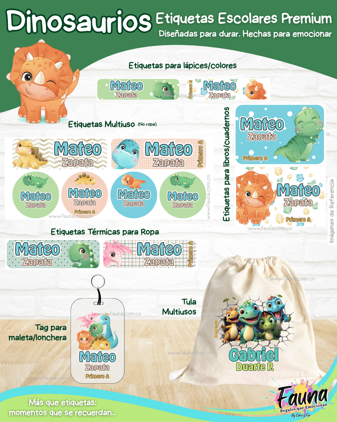 Dinosaurios 🦖 - Etiquetas Escolares Premium Personalizadas