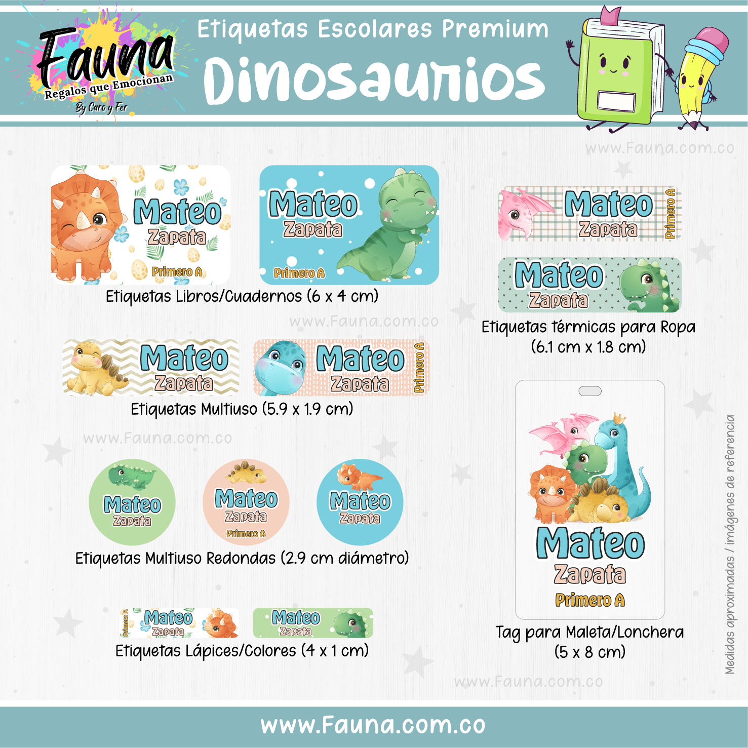 Dinosaurios 🦖 - Etiquetas Escolares Premium Personalizadas