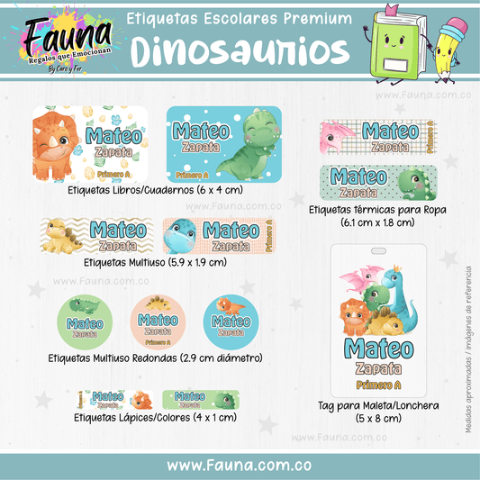 Etiquetas Escolares Premium Personalizadas – Dinosaurios 🦖