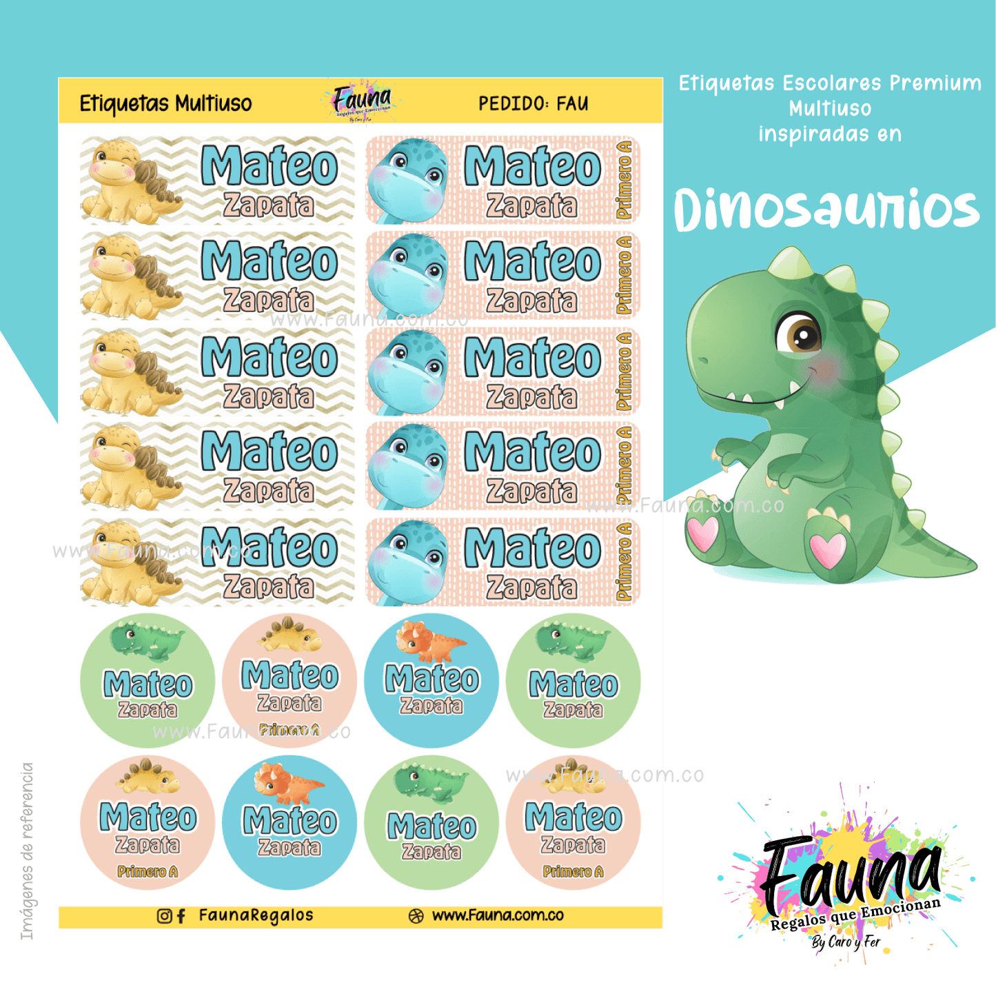 Etiquetas Escolares Premium Personalizadas – Dinosaurios 🦖