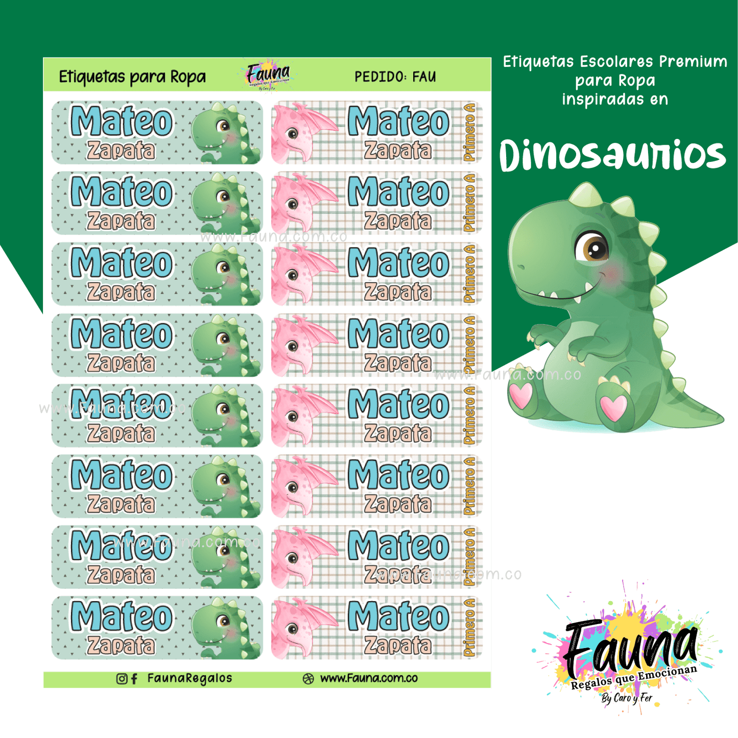 Etiquetas Escolares Premium Personalizadas – Dinosaurios 🦖