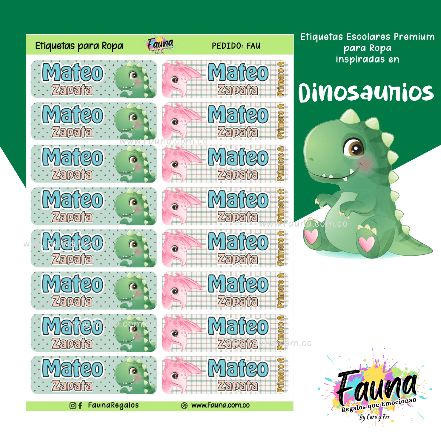 Dinosaurios 🦖 - Etiquetas Escolares Premium Personalizadas