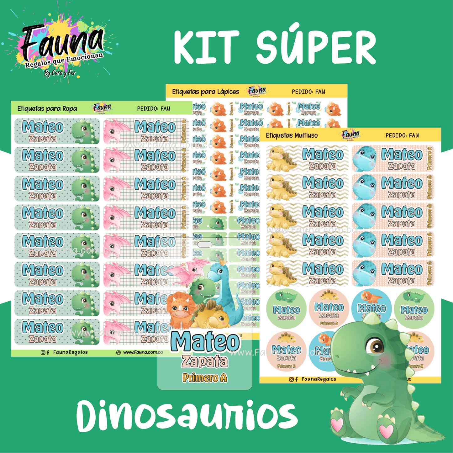 Etiquetas Escolares Premium Personalizadas – Dinosaurios 🦖