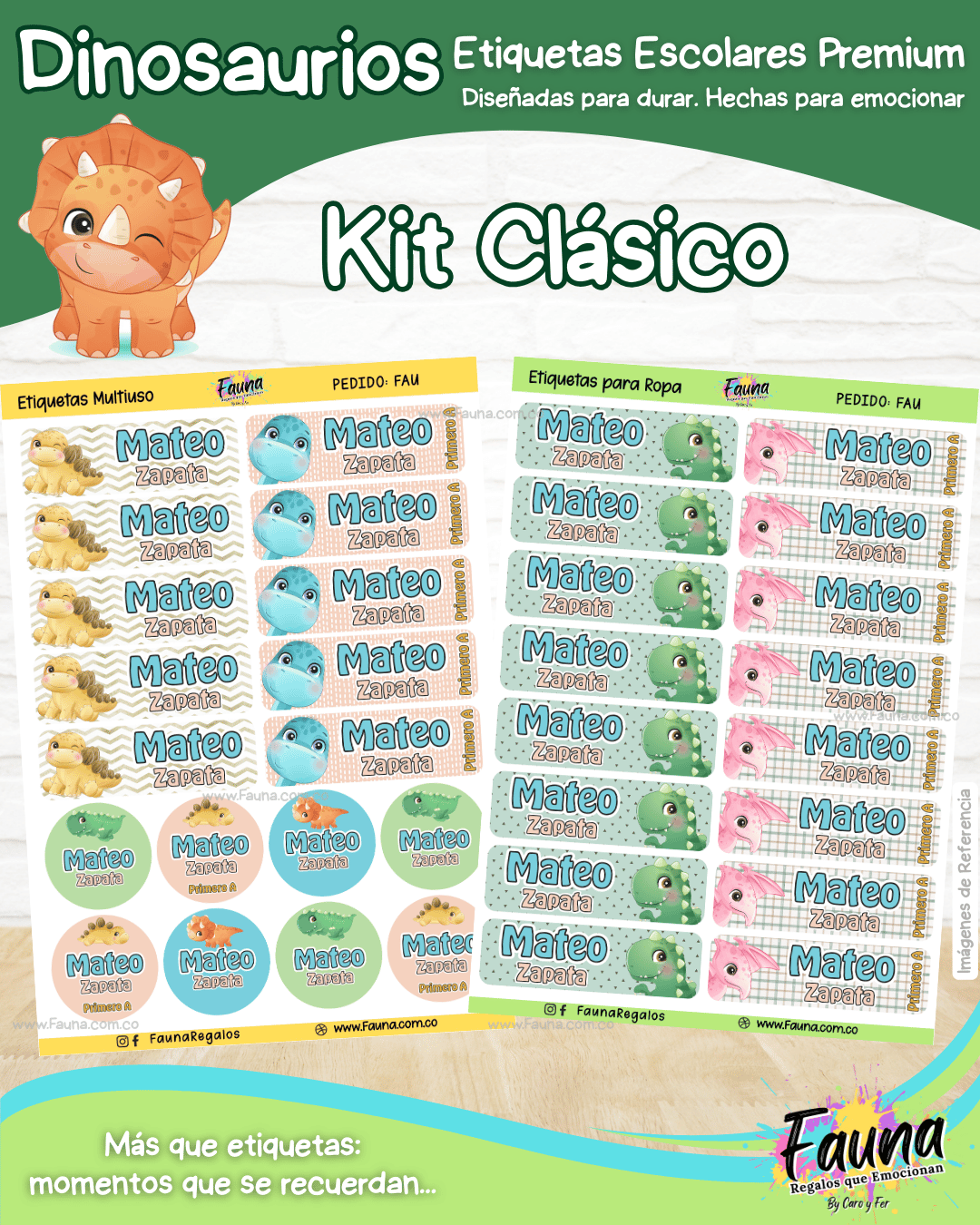 Dinosaurios 🦖 - Etiquetas Escolares Premium Personalizadas