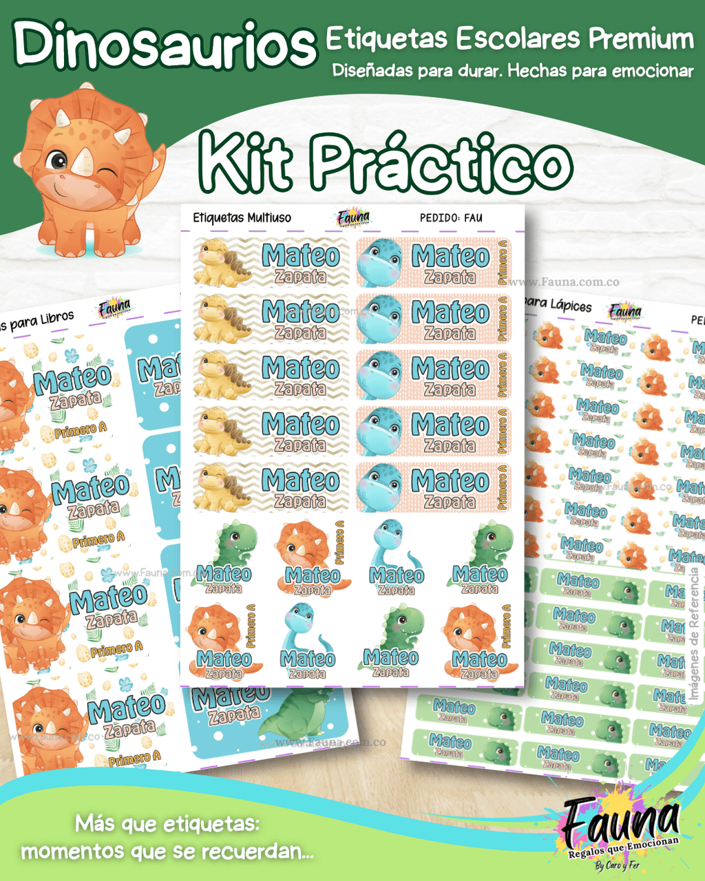 Dinosaurios 🦖 - Etiquetas Escolares Premium Personalizadas
