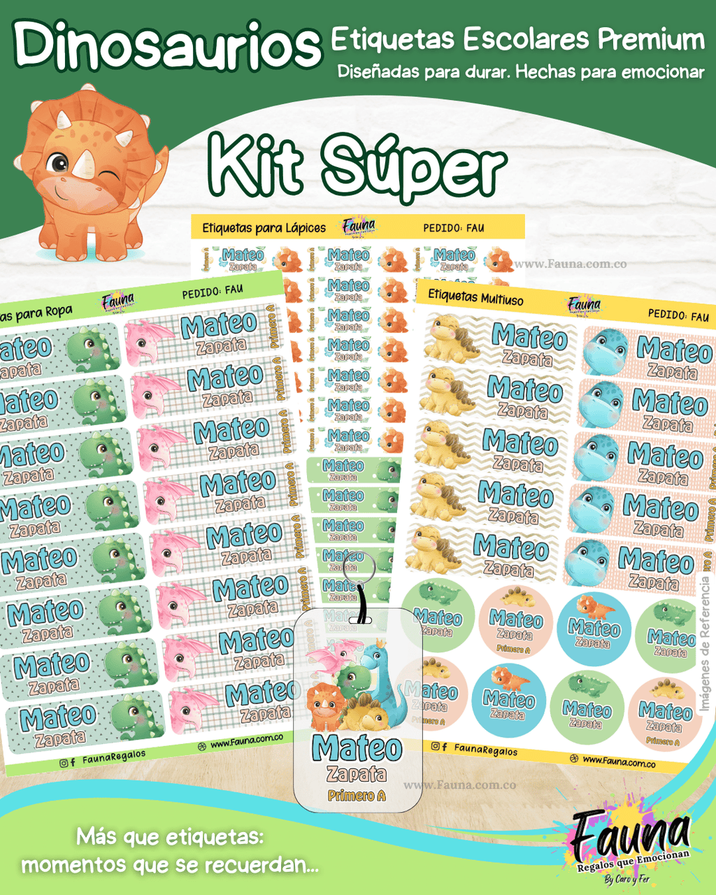 Dinosaurios 🦖 - Etiquetas Escolares Premium Personalizadas