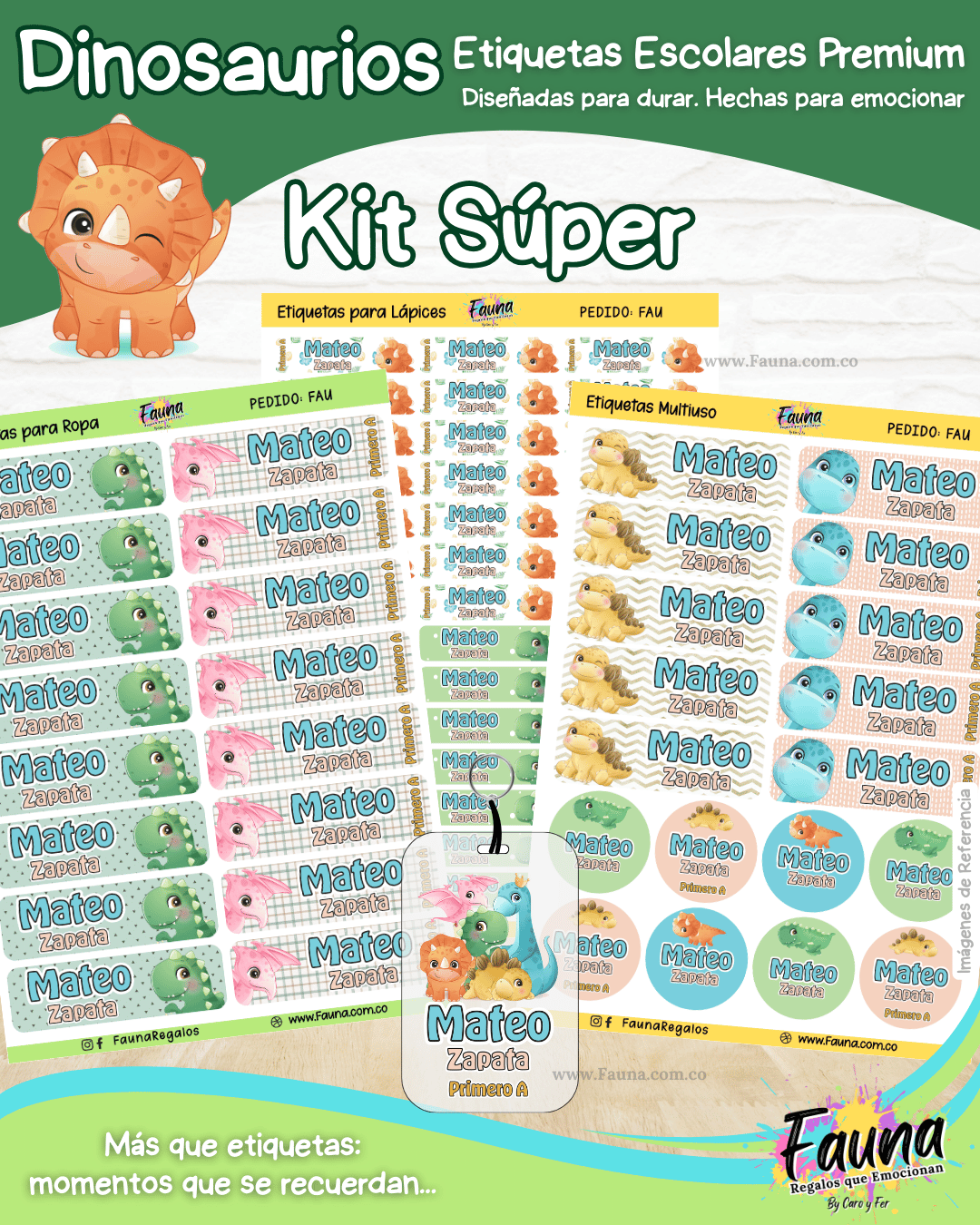Dinosaurios 🦖 - Etiquetas Escolares Premium Personalizadas