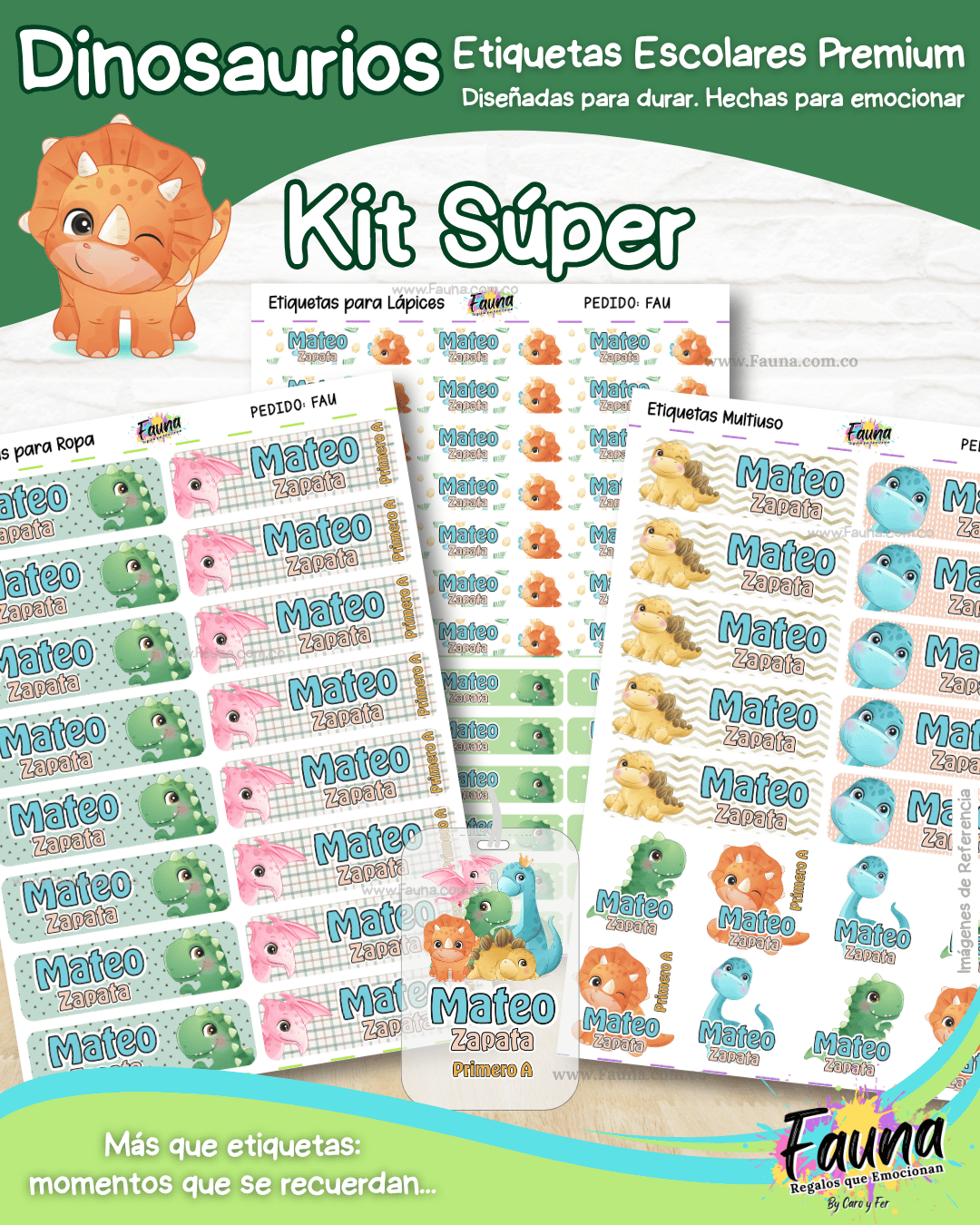 Dinosaurios 🦖 - Etiquetas Escolares Premium Personalizadas