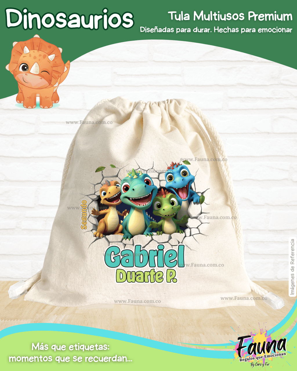 Dinosaurios 🦖 - Tula personalizada para niños – multiusos con nombre