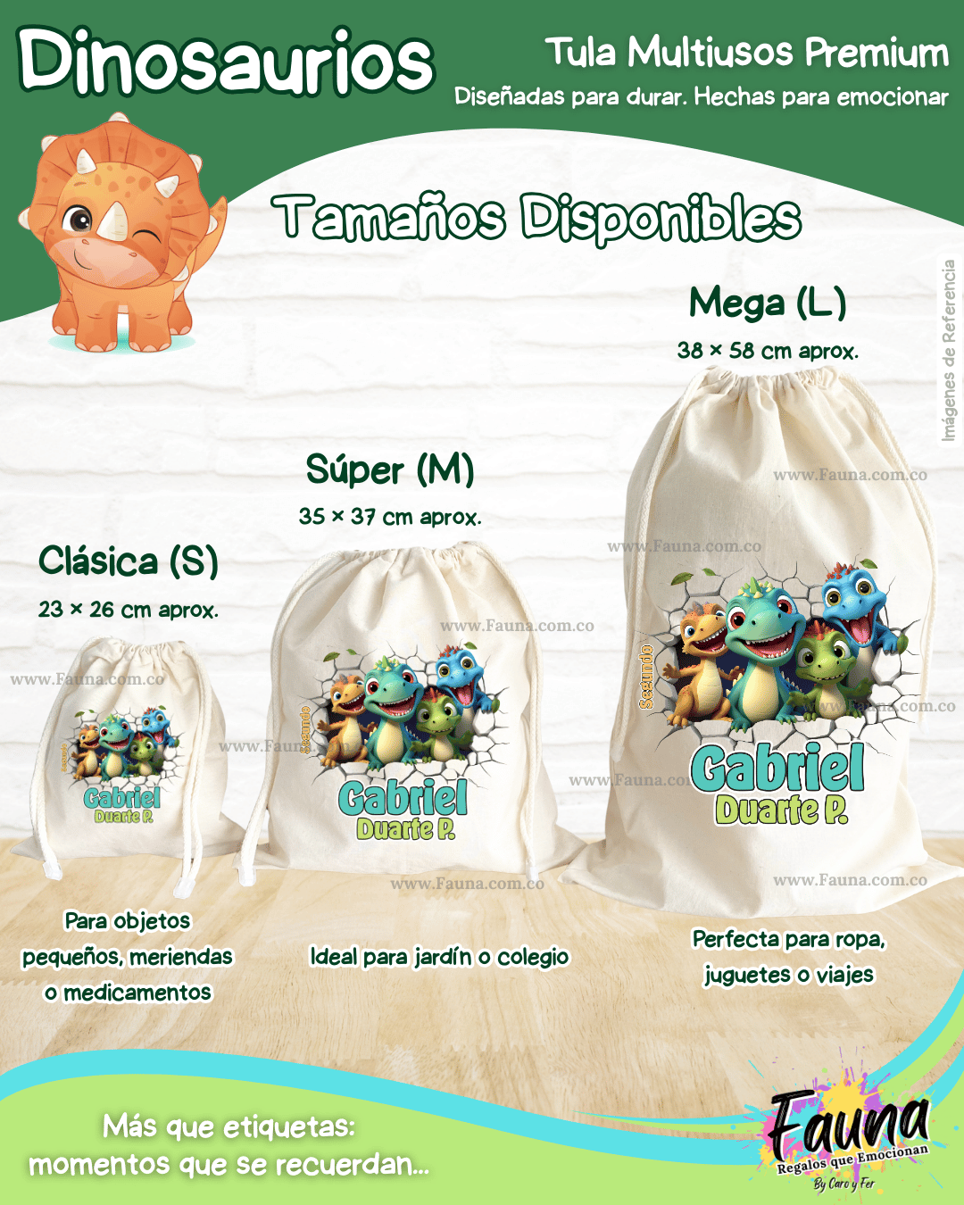 Dinosaurios 🦖 - Tula personalizada para niños – multiusos con nombre