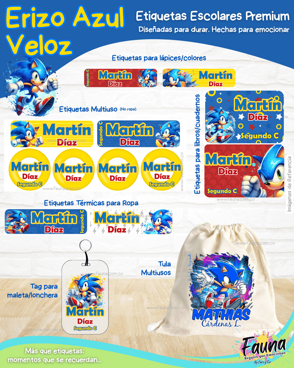 Erizo Azul Veloz 🌀 - Etiquetas Escolares Premium Personalizadas