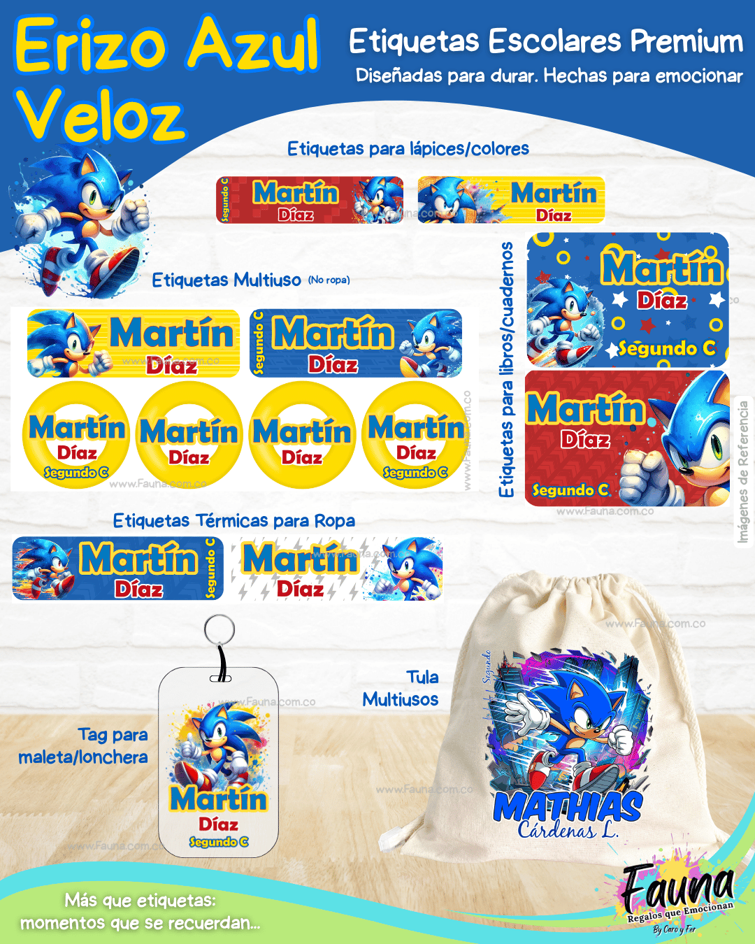 Erizo Azul Veloz 🌀 - Etiquetas Escolares Premium Personalizadas