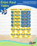 Erizo Azul Veloz 🌀 - Etiquetas Escolares Premium Personalizadas