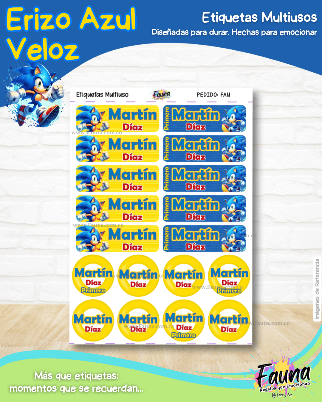 Erizo Azul Veloz 🌀 - Etiquetas Escolares Premium Personalizadas