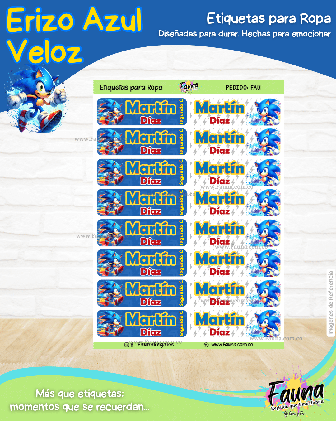 Erizo Azul Veloz 🌀 - Etiquetas Escolares Premium Personalizadas