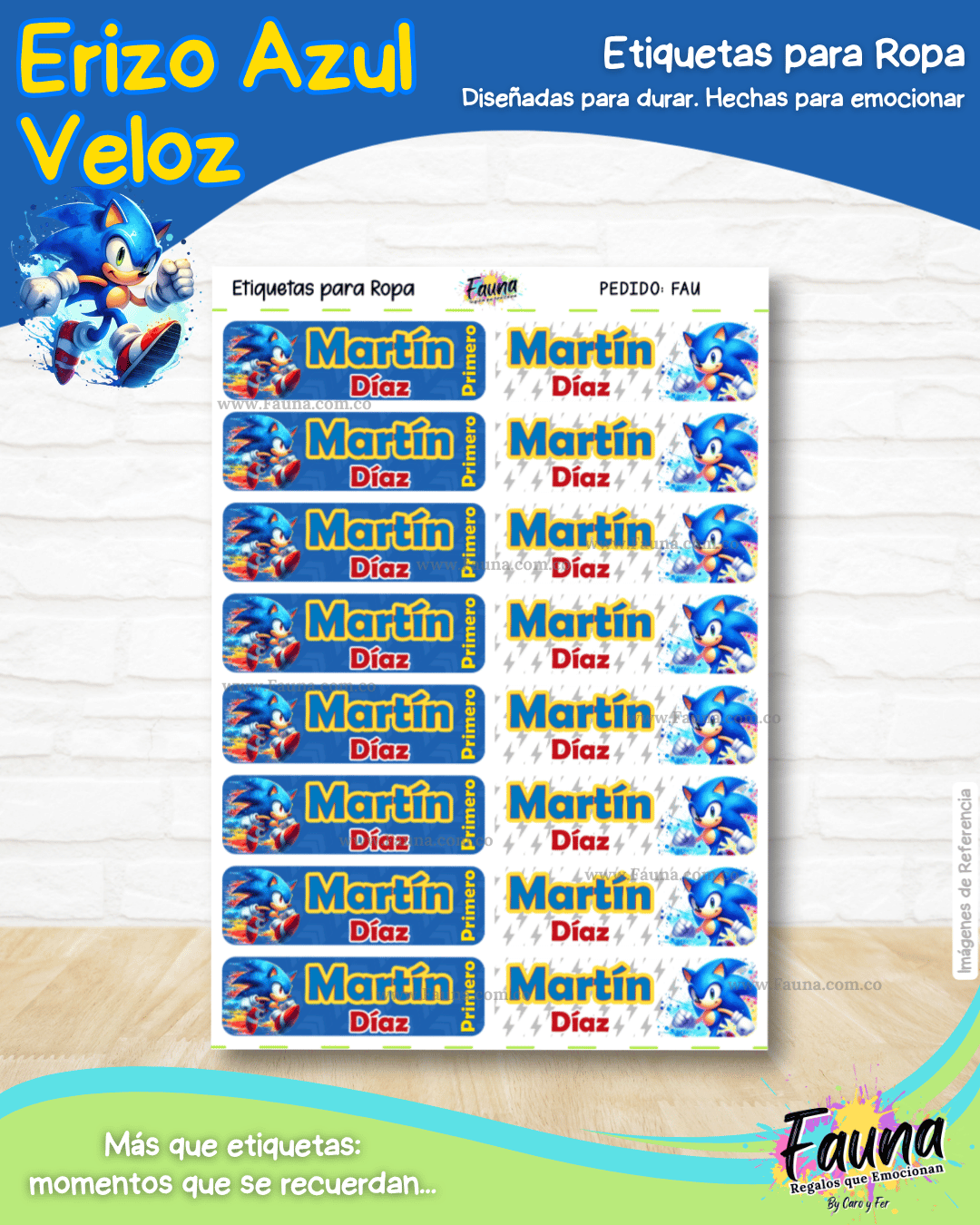 Erizo Azul Veloz 🌀 - Etiquetas Escolares Premium Personalizadas