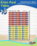 Erizo Azul Veloz 🌀 - Etiquetas Escolares Premium Personalizadas