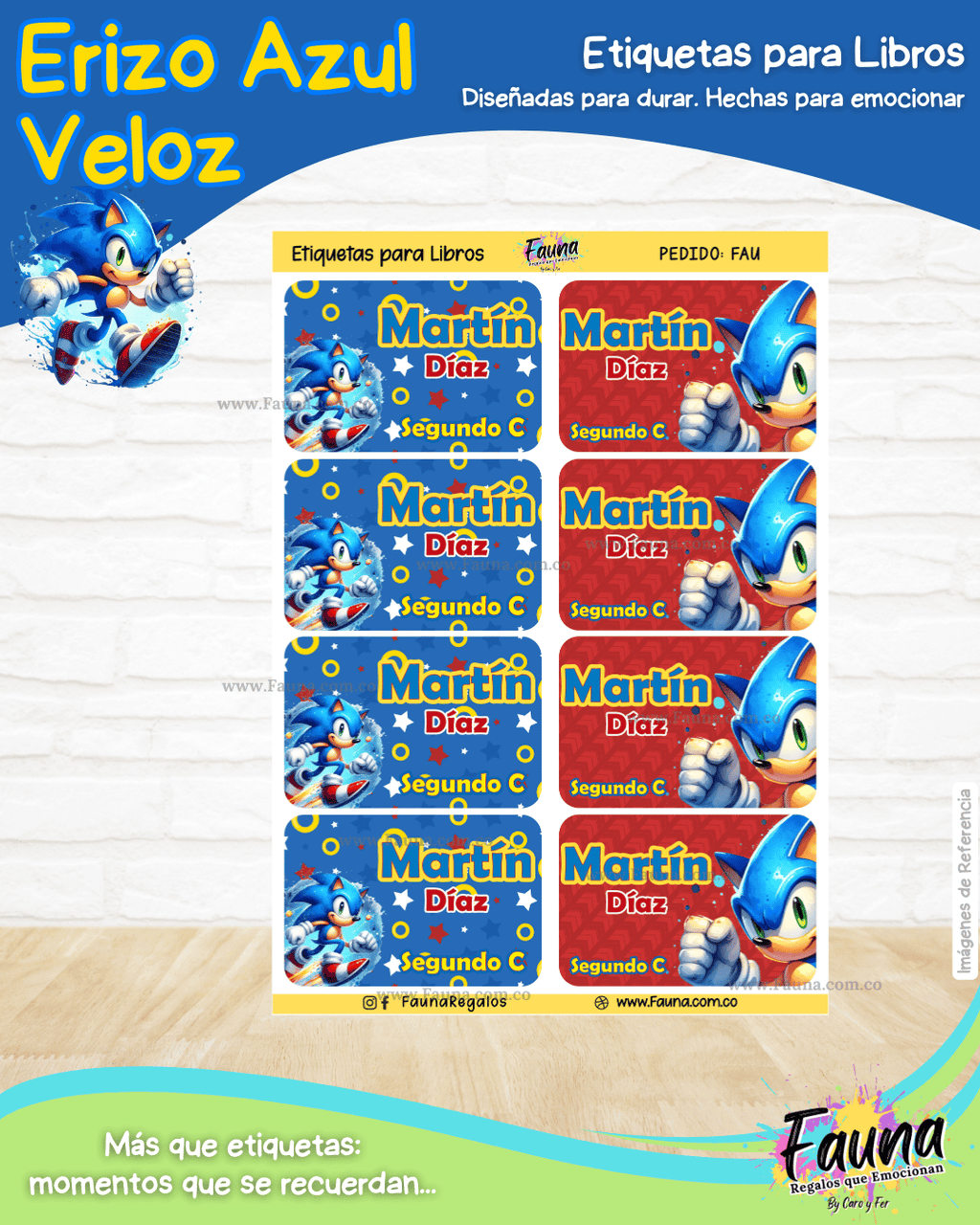 Erizo Azul Veloz 🌀 - Etiquetas Escolares Premium Personalizadas