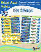 Erizo Azul Veloz 🌀 - Etiquetas Escolares Premium Personalizadas