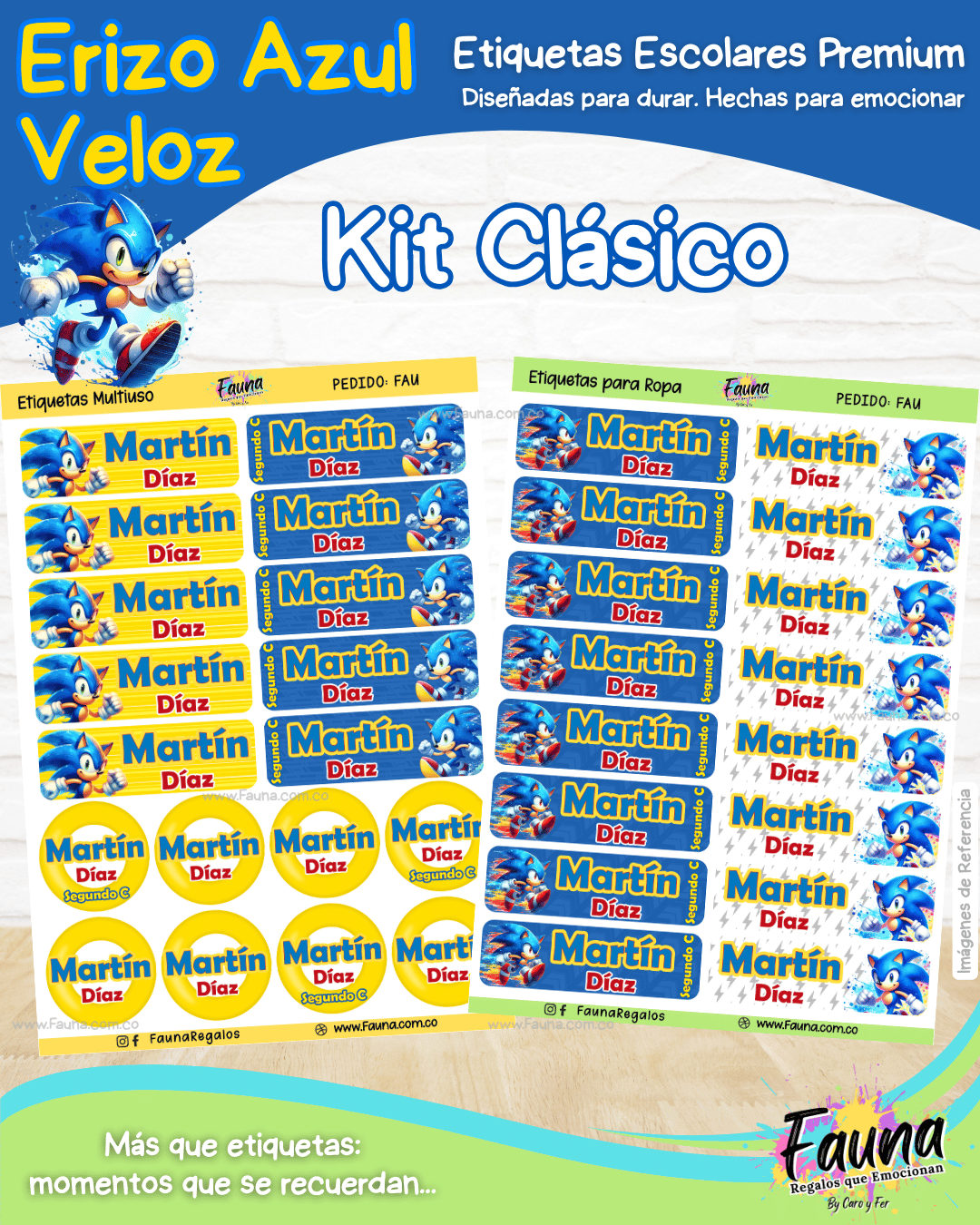 Erizo Azul Veloz 🌀 - Etiquetas Escolares Premium Personalizadas