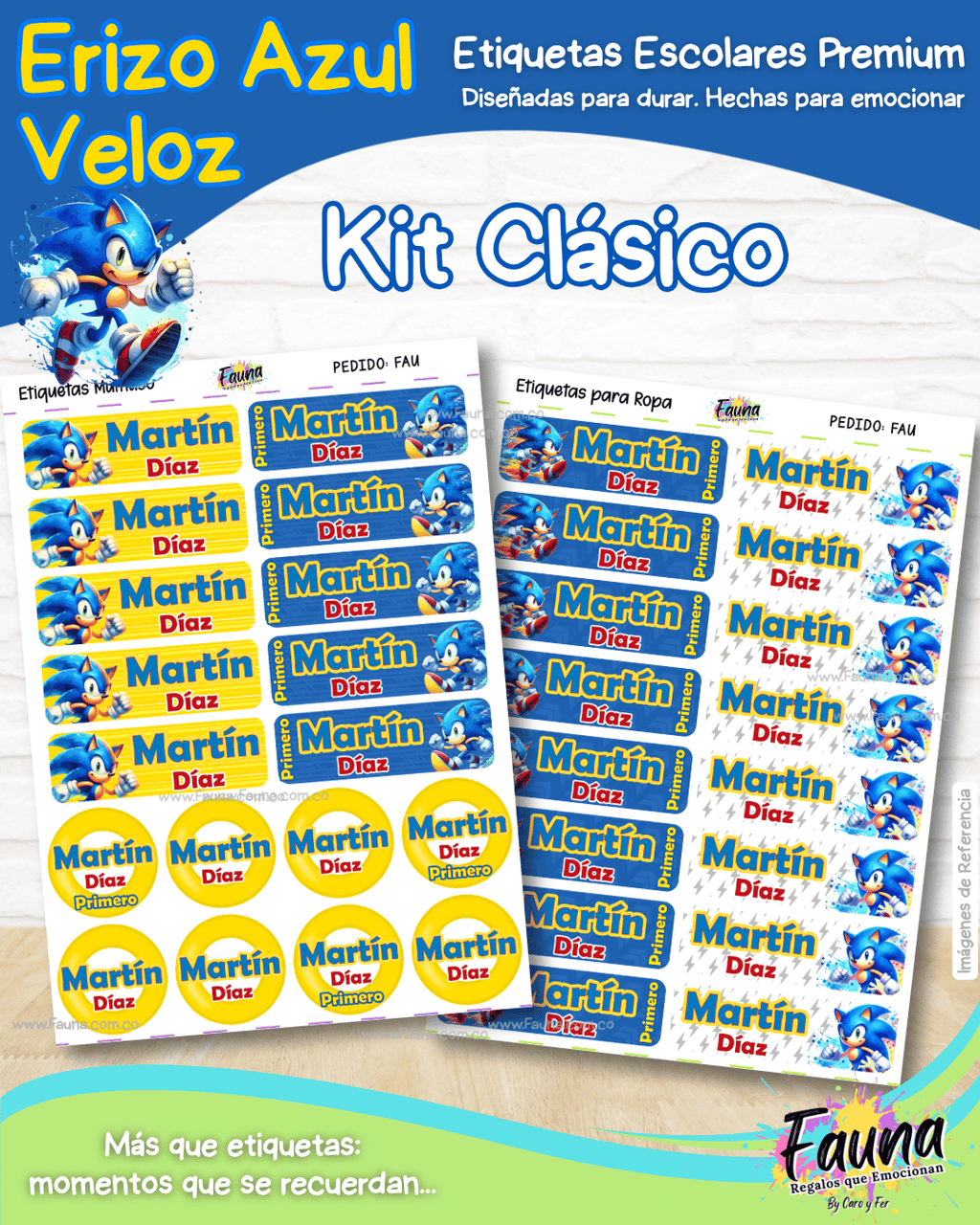 Erizo Azul Veloz 🌀 - Etiquetas Escolares Premium Personalizadas