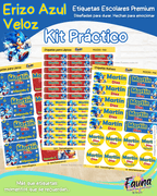 Erizo Azul Veloz 🌀 - Etiquetas Escolares Premium Personalizadas