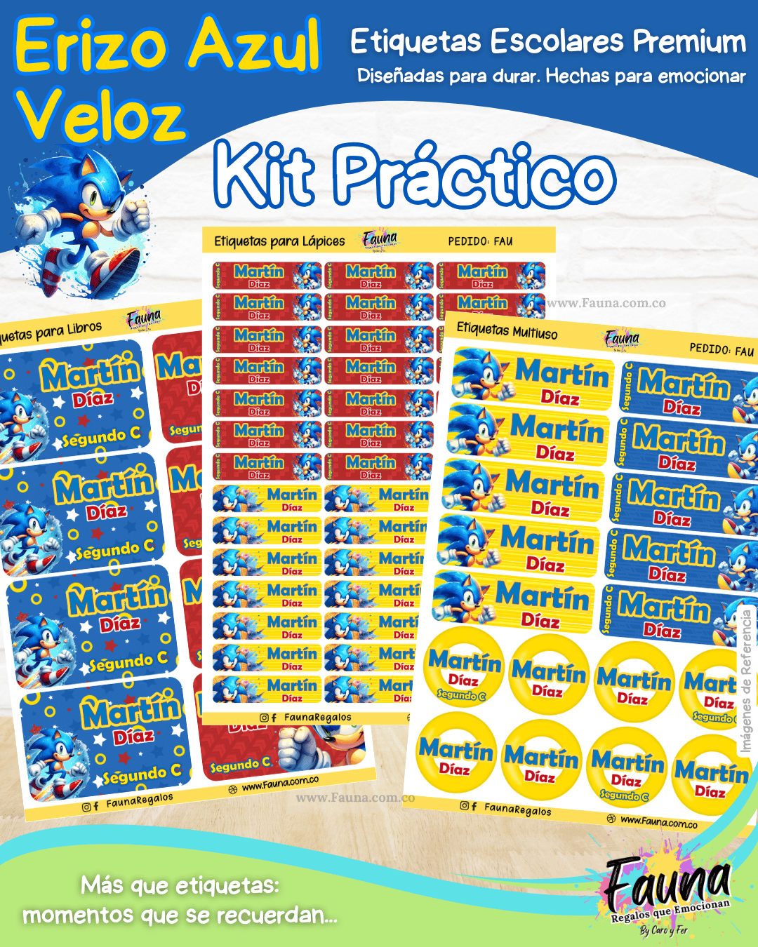 Erizo Azul Veloz 🌀 - Etiquetas Escolares Premium Personalizadas