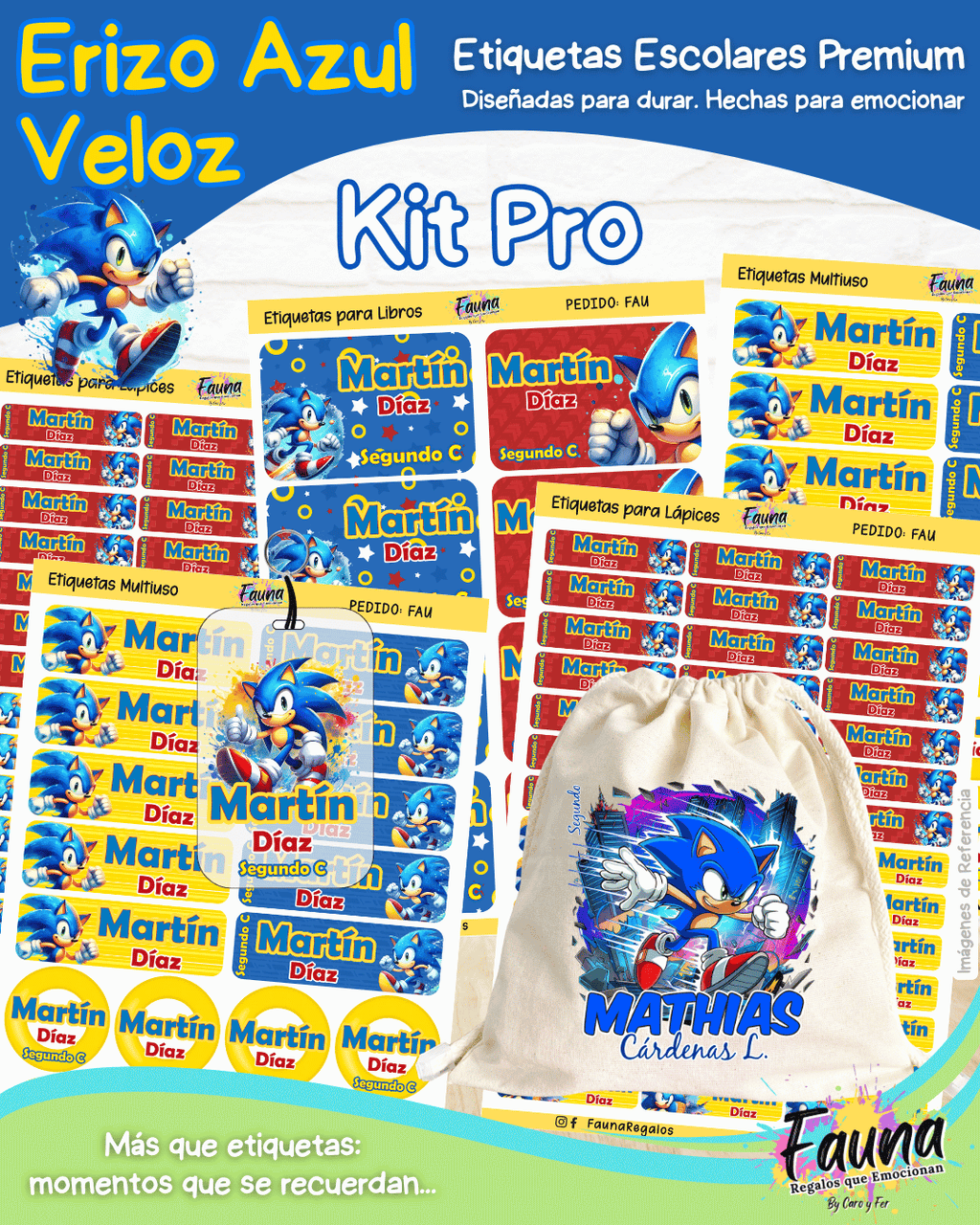 Erizo Azul Veloz 🌀 - Etiquetas Escolares Premium Personalizadas