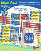 Erizo Azul Veloz 🌀 - Etiquetas Escolares Premium Personalizadas