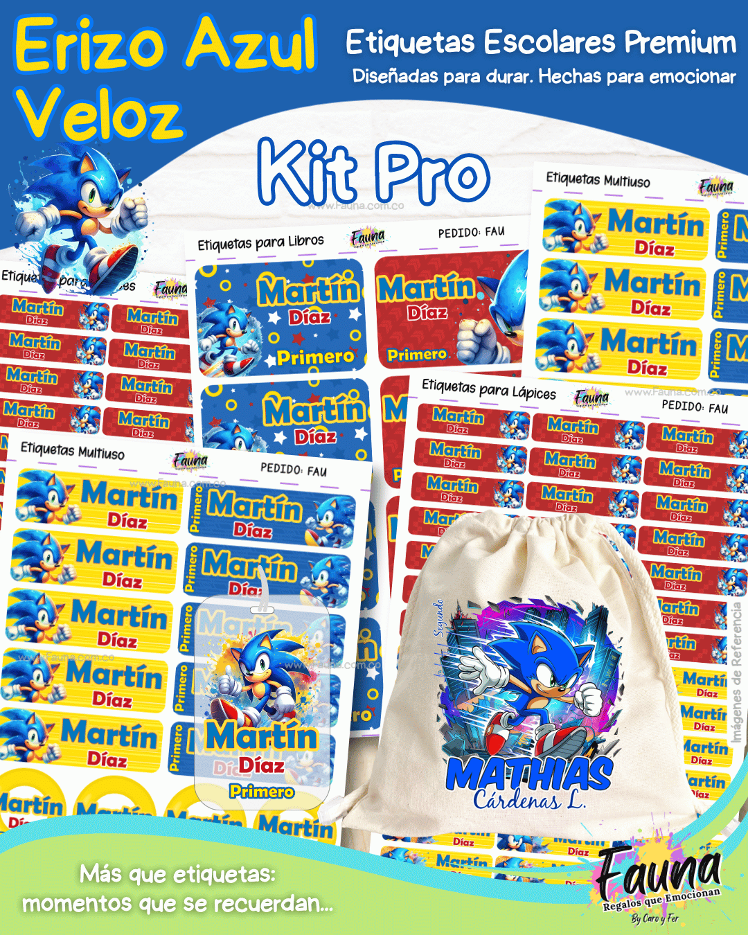 Erizo Azul Veloz 🌀 - Etiquetas Escolares Premium Personalizadas