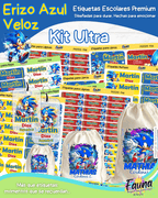 Erizo Azul Veloz 🌀 - Etiquetas Escolares Premium Personalizadas