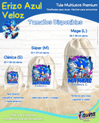 Erizo Azul Veloz 🌀 - Tula personalizada para niño – multiusos con nombre