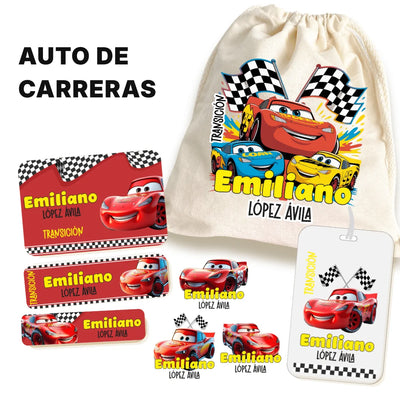 Auto de Carreras – Etiquetas Escolares Personalizadas