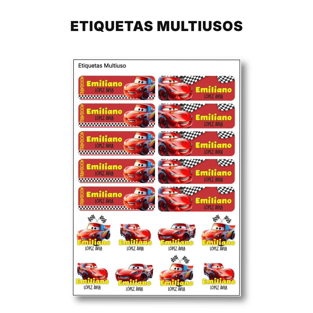 Auto de Carreras – Etiquetas Escolares Personalizadas